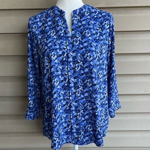 •Dana Buchman• Long Sleeve Abstract Print Popover Blouse - Size Medium